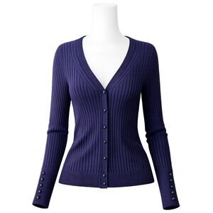 ECRU Navy Ribbed Cardigan Button Sleeve Sweater - Size S